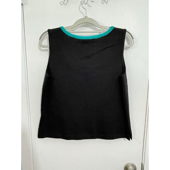 Toula Tank Top Size 8 Black Aqua Trim Wool Blend Santana Knit Preppy Twee NWOT - Picture 3 of 4